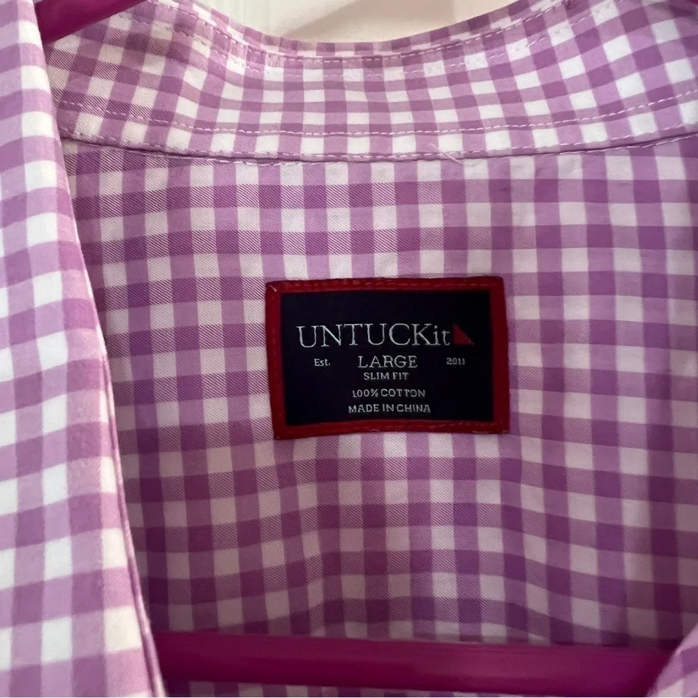 UNTUCKit Long Sleeve Button Down Shirt purple gingham size Large